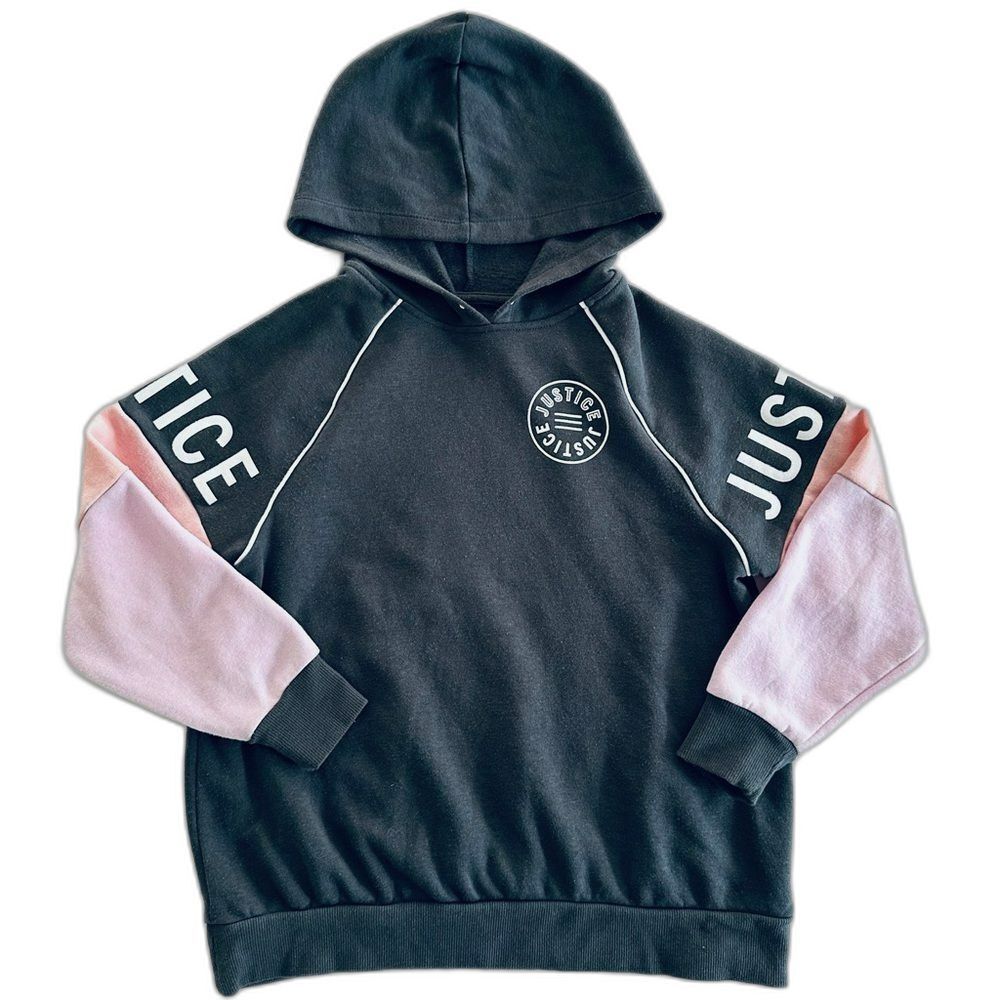 Justice Girls Hoodie Sweatshirt Gray Pink ColorBlock Glitter Sz L 12/14